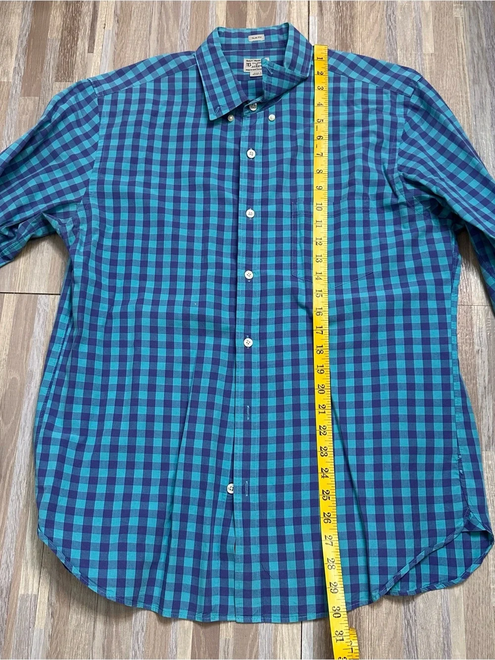 J. Crew Teal and Navy Check Long-Sleeve Button-Down Shirt Men's Size Large
